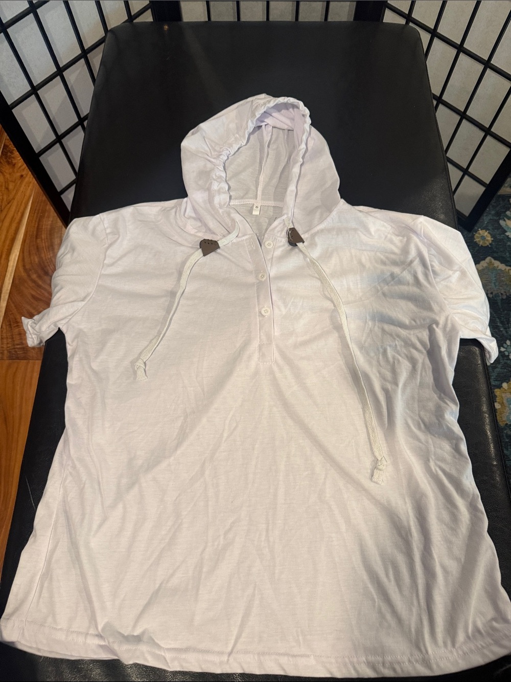 Lightweight White Hooded Women's Top with Button Placket